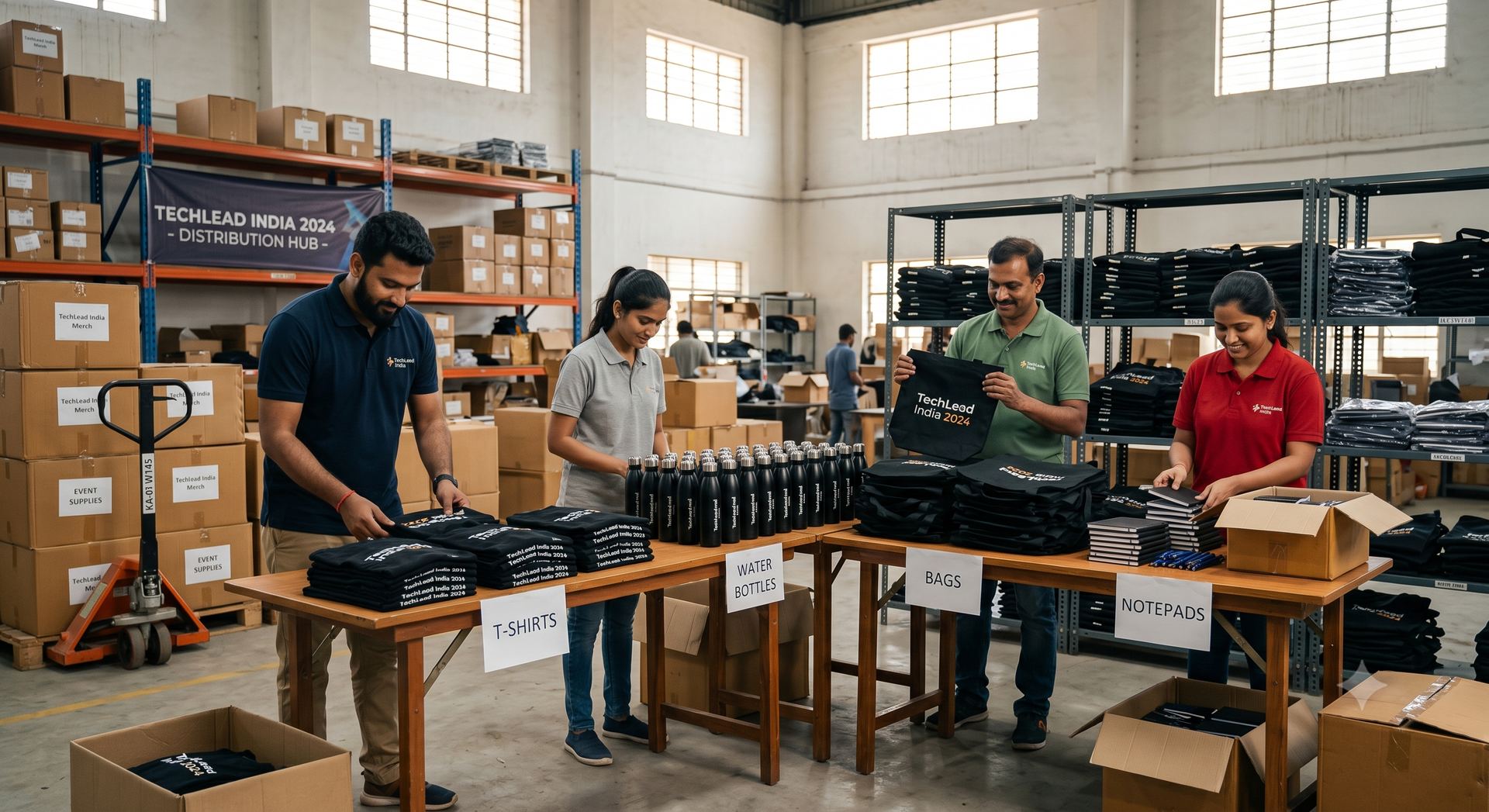Team sorting and QC-ing merchandise at the warehouse