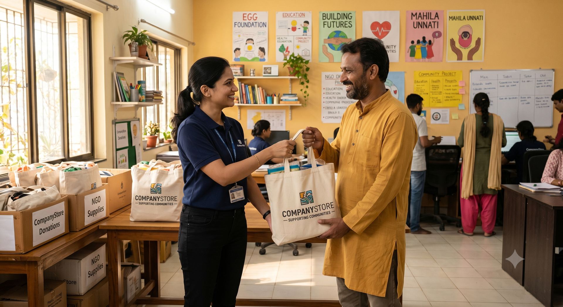 Handing over goods to an NGO partner
